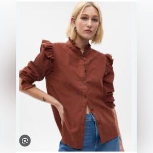 Women's Ruffled Brown Top corduroy gap xs